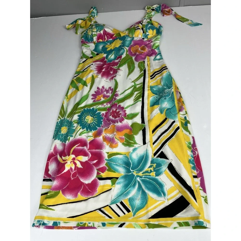 Cache Vintage 90's Tropical Floral Halter Bodycon Stretch Dress - size‎ 0